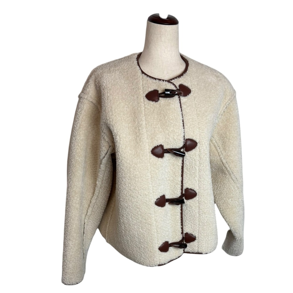 Splendid x Cella Jane Reversible Faux Shearling Toggle Jacket Brown Cream Womens - Picture 5 of 13